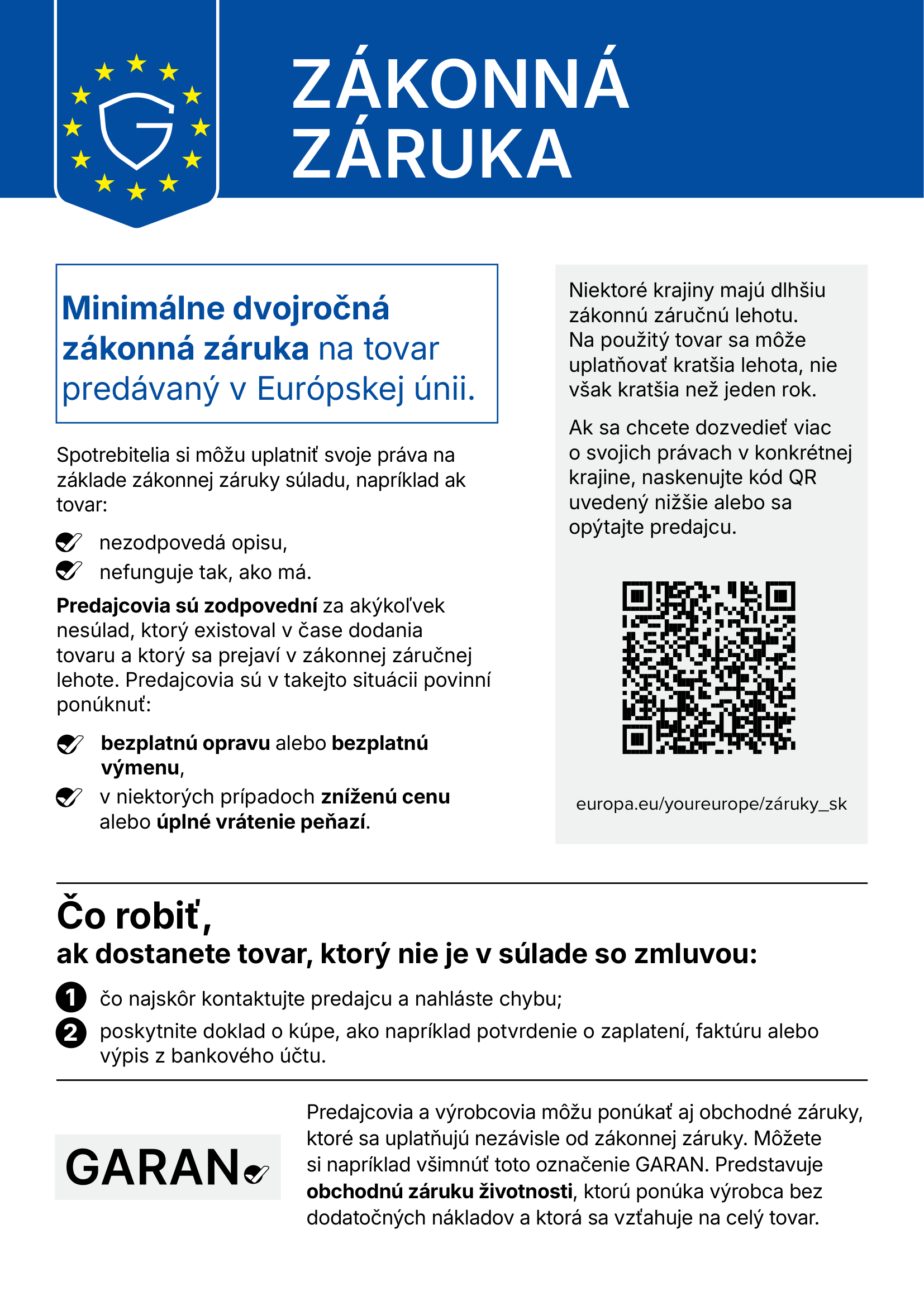 Oznámenie o zákonnej dvojročnej záruke súladu v EÚ
