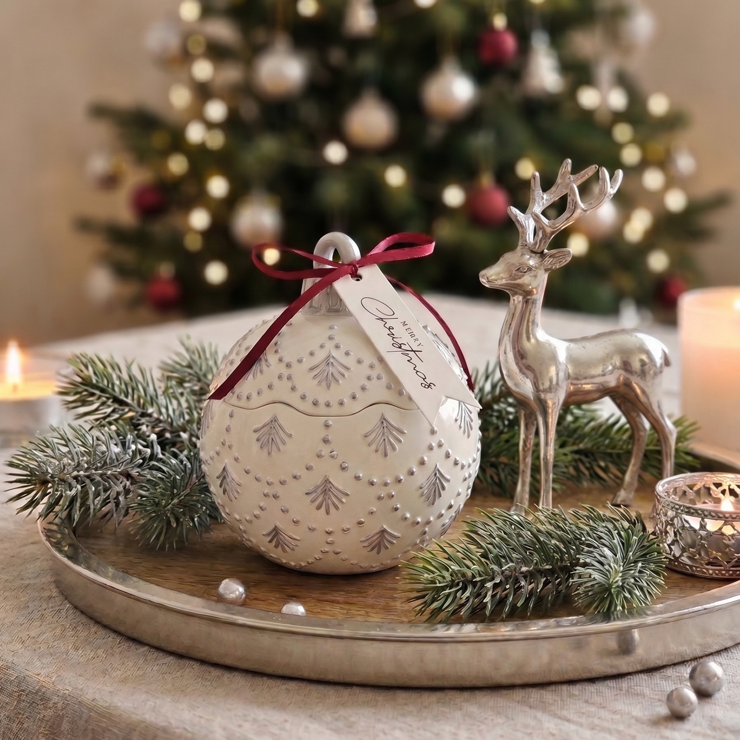 Sviečka Christmas Bauble Enchanted MINI - Biela / Strieborná / Zimné Kúzlo/ MINI
