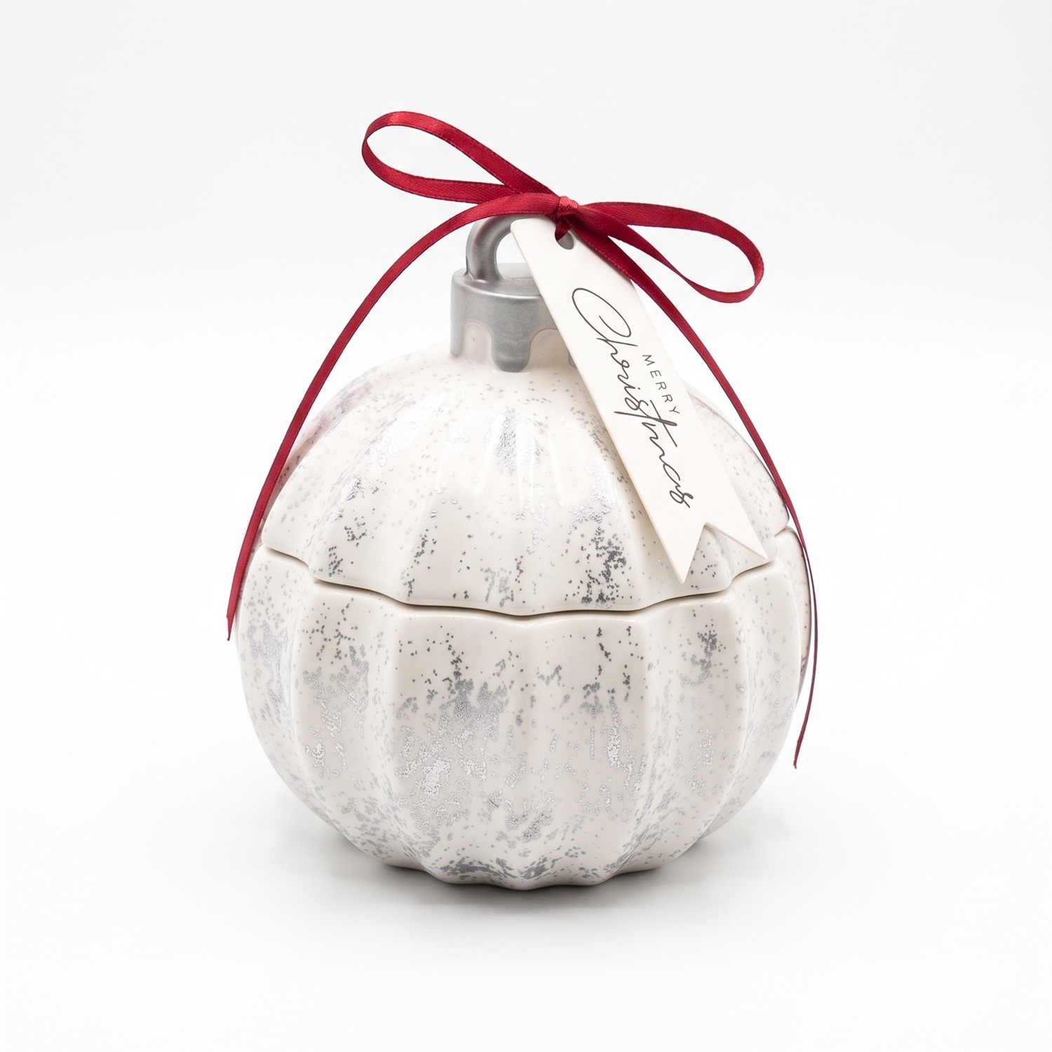 Sviečka Christmas Bauble Glitter MINI- Biela / Strieborná / Zimné Kúzlo