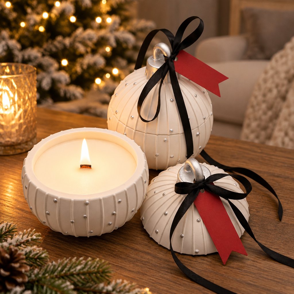 Sviečka Christmas Bauble Charming - Biela / Strieborná / Zimné Kúzlo