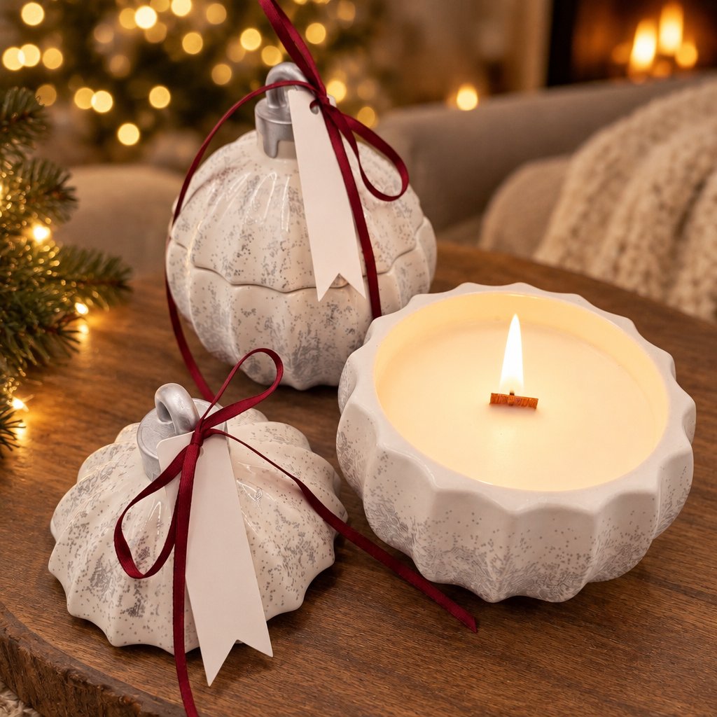 Sviečka Christmas Bauble Glitter - Biela / Strieborná / Zimné Kúzlo