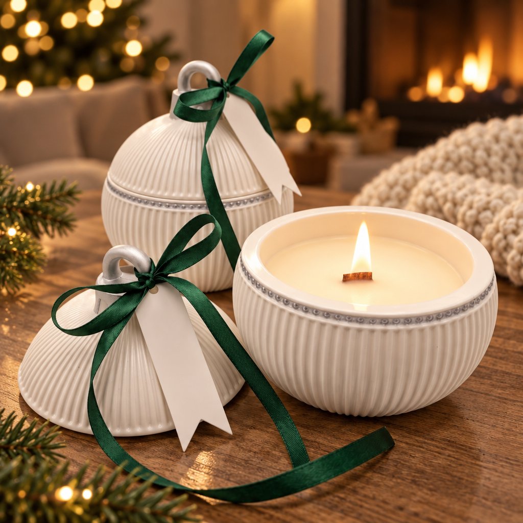 Sviečka Christmas Bauble Elegance - Biela / Strieborná / Zimné Kúzlo