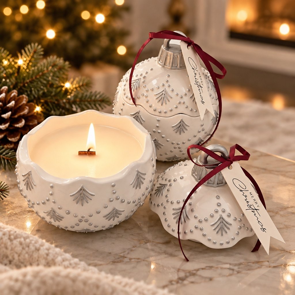 Sviečka Christmas Bauble Enchanted MINI - Biela / Strieborná / Zimné Kúzlo/ MINI
